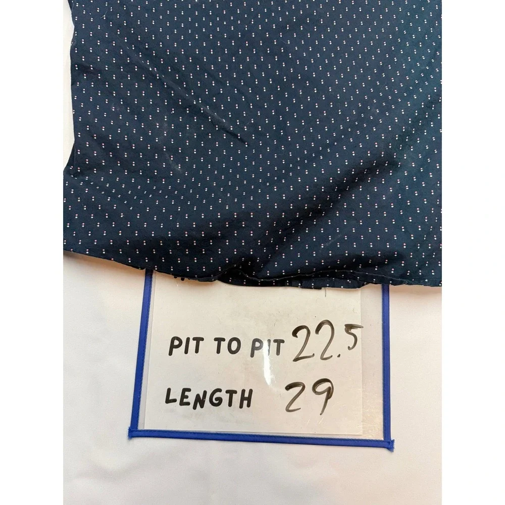 BANANA REPUBLIC Mens Medium Slim Navy Pink Polka Dot Short Sleeve Button Up Z15